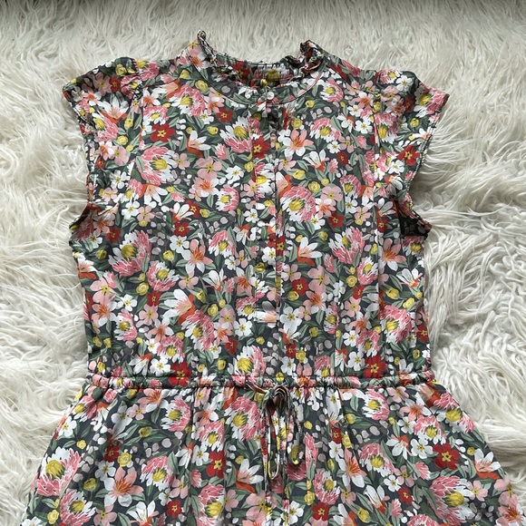 LOFT Gray Ruffle Floral Ruffle Drawstring Dress - Picture 4 of 10